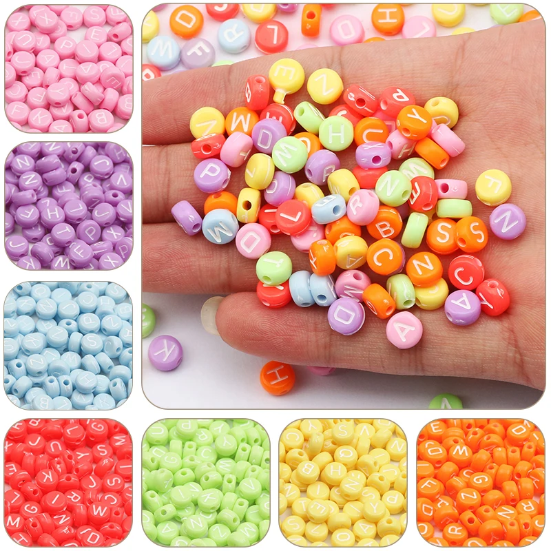 100pcs Bead With Letters 4x7mm Candy Colored Acrylic Beads Round Flat Alphabet Beads For Jewelry Findings Making Diy Accessories