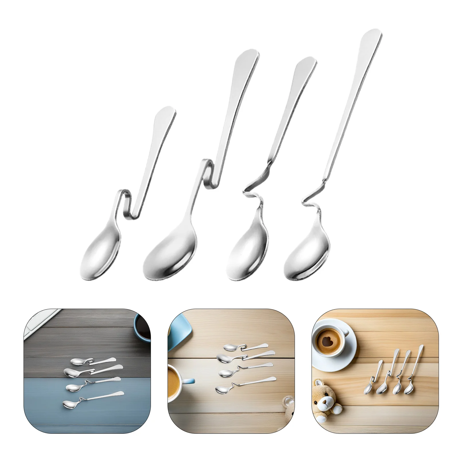 

4Pcs Stainless Steel Coffee Spoons Honey Stirring Mixing Spoons for Dessert Yogurt Ice Cream Pudding Curved Handle Spoon