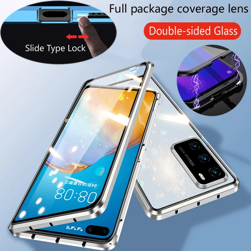 OPPO Reno 12 F 11F 8T 10 Pro Plus 5G용 메탈 마그네틱 양면 강화유리 스냅락 폰 케이스 (풀 렌즈 보호 커버)