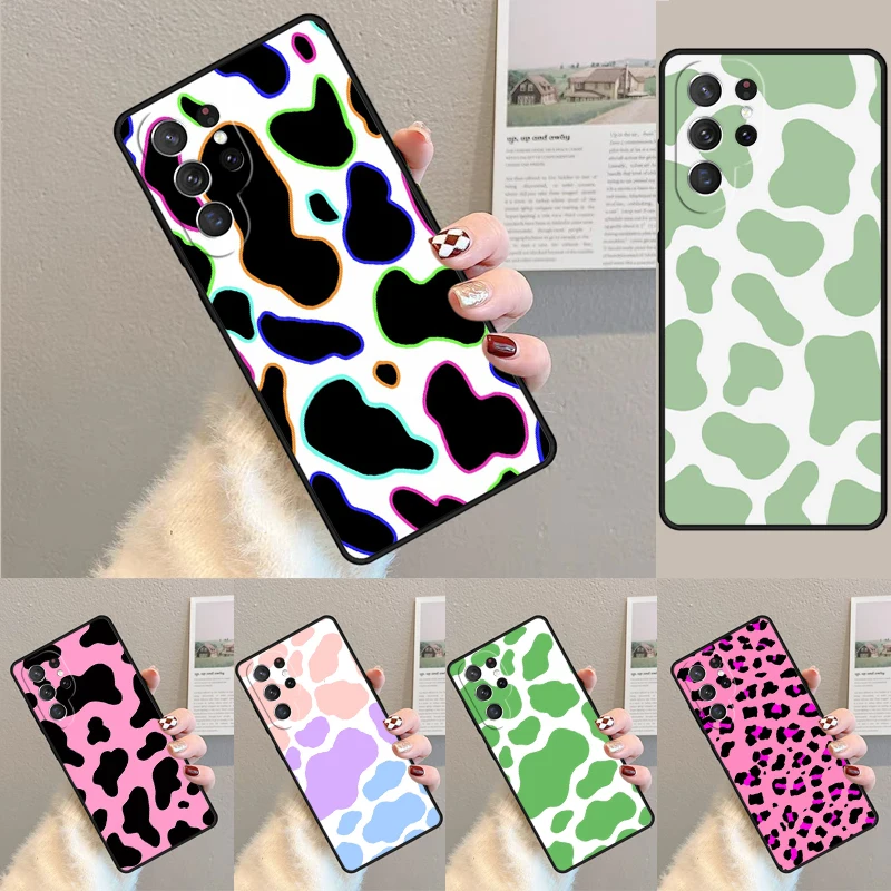 Cover For Samsung Galaxy S24 Ultra S21 S22 S8 S9 S10E Note 10 20 Plus FE S23 Neon Cow Print Black Pink Phone case Coque