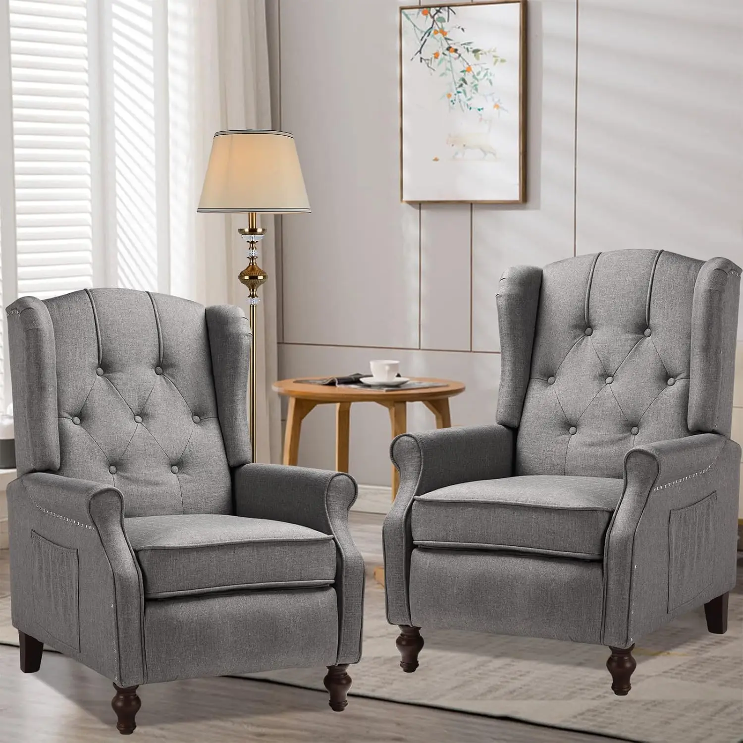 Wingback Recliner Chair with Massage and Heat- Accent Chair Push Back Chair for Living Room Bedroom