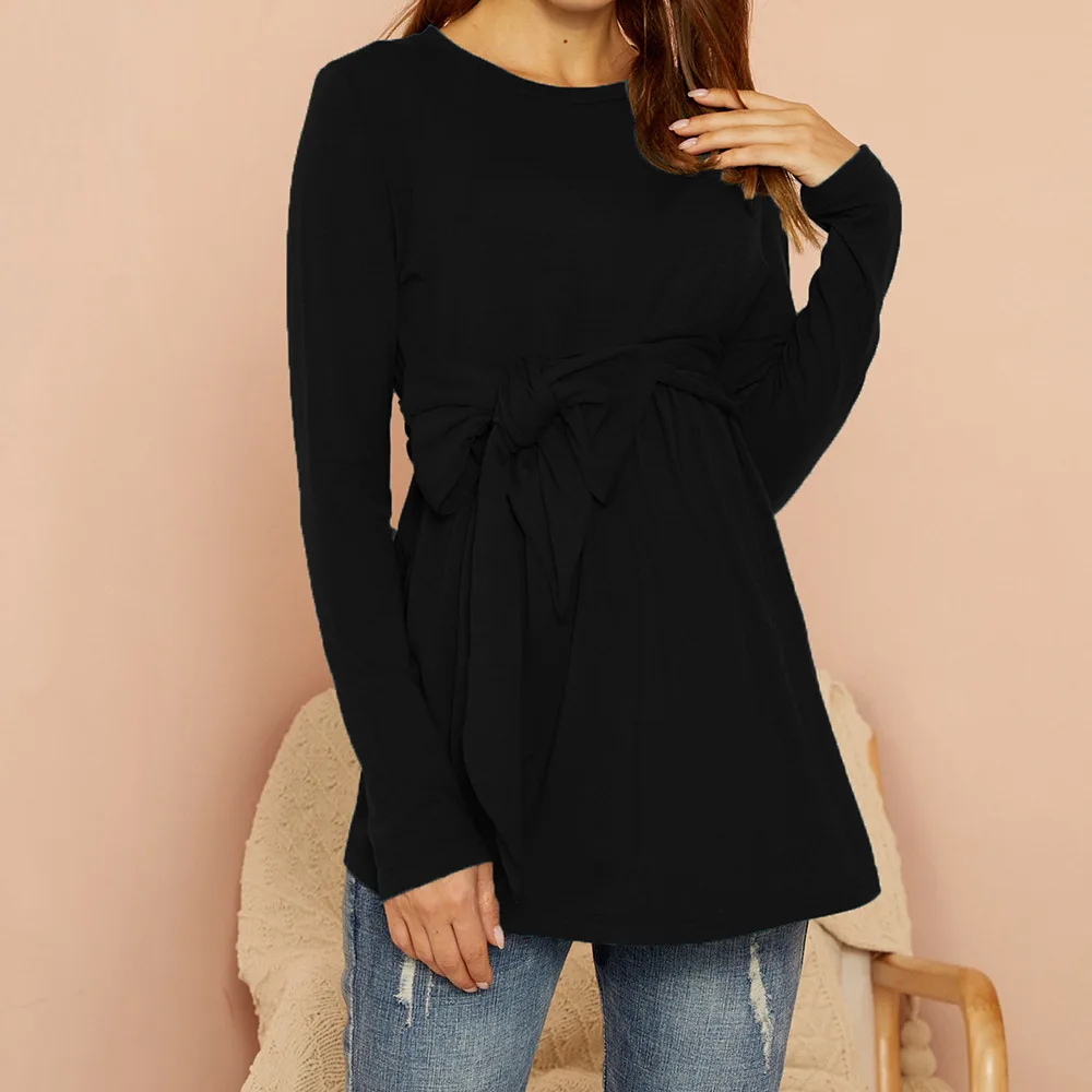 Fall Winter Losse Moederschap Tuniek Top Plus Size Zwangerschap Shirts Lange Mouw Ruche Tee Zwangerschapskleding