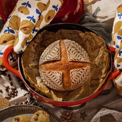 Enameled Cast Iron Bread Pan with Lid 11 inch Red Bread Oven Cast Iron Sourdough Baking Pan Dutch Oven for Bread