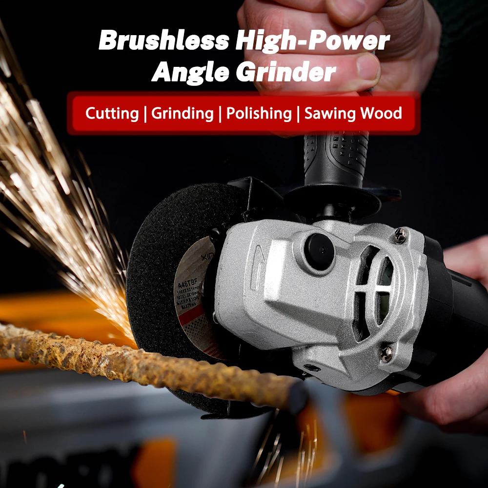 100MM Brushless Electric Angle Grinder Variable Speed Grinder Cutting Machine Woodworking Power Tool for Makita 18v Battery