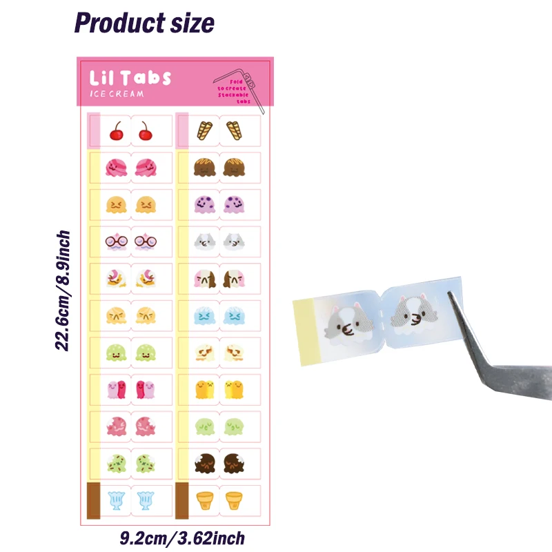 22/44 قطعة من علامات تبويب الفهرس المزخرفة بطابع الآيس كريم اللطيف وعلامات المرجعية، مثالية للمجلات والدفاتر الملاحظات وإكسسوارات المذكرات