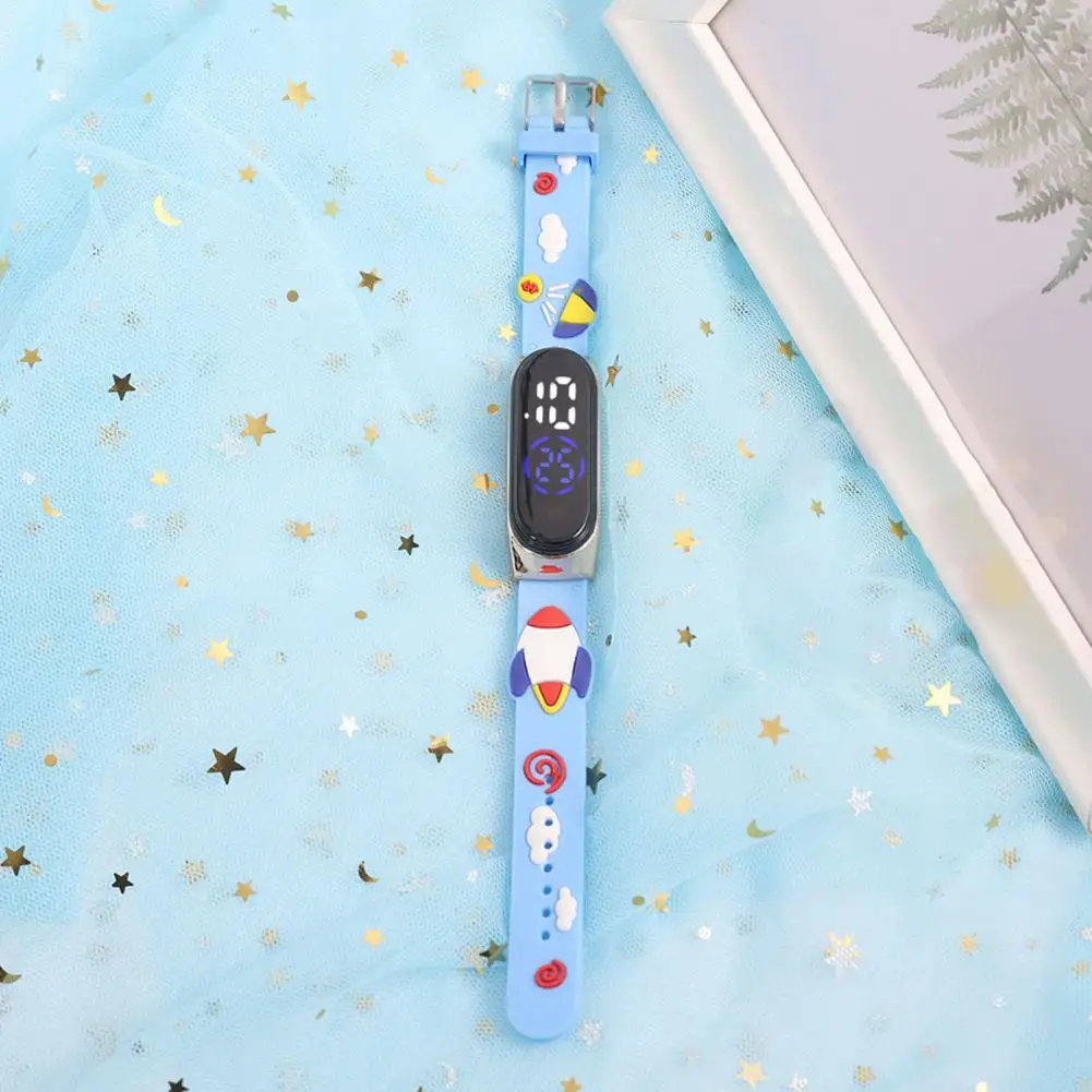 Electronic Watch Soft Cartoon Band LED Display Rectangle Life Waterproof Adjustable Large Digits Children Students Digital Watch