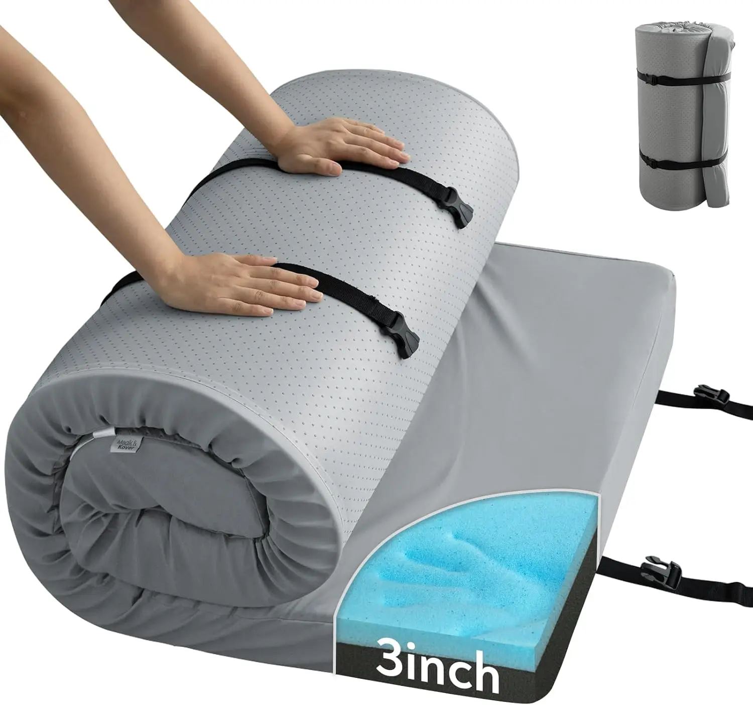 

3" Memory Foam Camping Cot Pad, Waterproof, Non-Slip, 72"x24", Gray