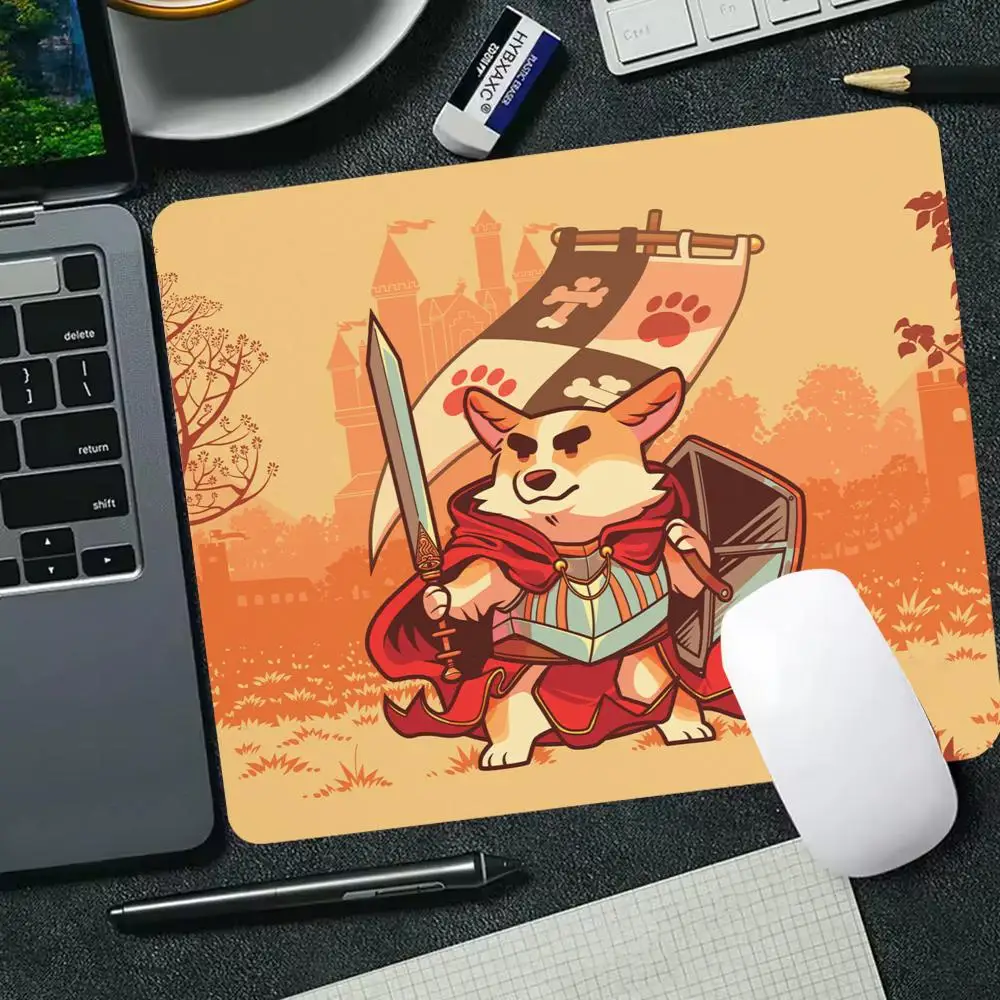 Gaming-Mausmatte, Knight Corgi Cartoon Art, rutschfeste Mausunterlage, kleine Schreibtischunterlage, PC-Gamer-Zubehör, Tastaturunterlage mit verriegeltem Rand