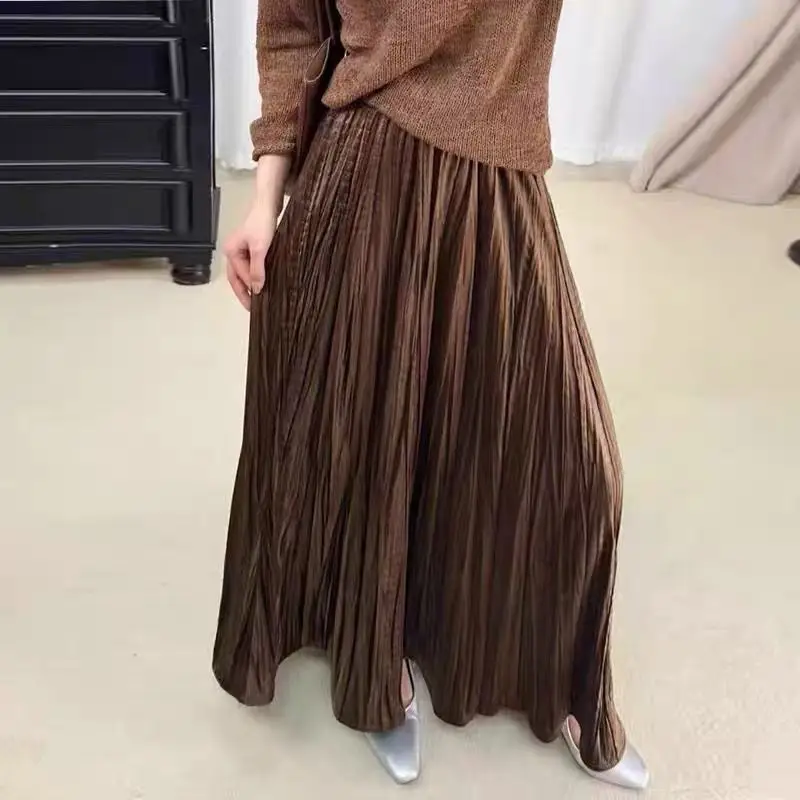 Vintage Elegant Office Lady's A-Line Skirt Suede  Elastic Waist Thick Women's Skirt New in Autumn Winter  Female's Skirts TS528