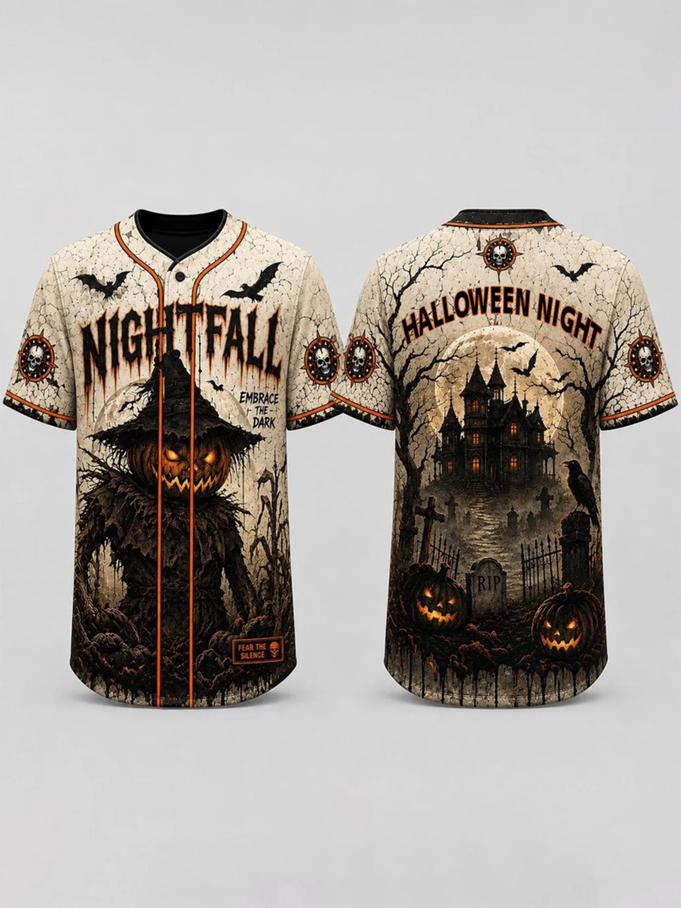 Customization Men's Fashion Halloween Night Fall Trendy Street Style Graphic Baseball Jersey With Scarecrow Pumpkin Head Haunted