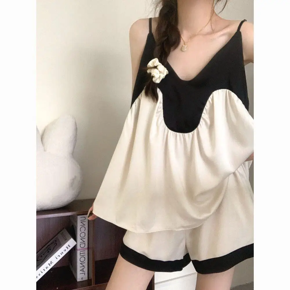 2026 Plus Size Cotton Summer Suspender Pajama with Chest Pad Korean Homesuit Loose Outfits Sleeveless Braces Shorts Sleepwear