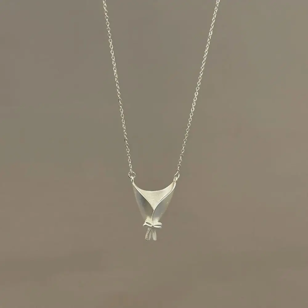 Silver Flower Bouquet Necklace Bow Can Be Arranged with Flowers Flower Collarbone Chain Geometric Bowkont