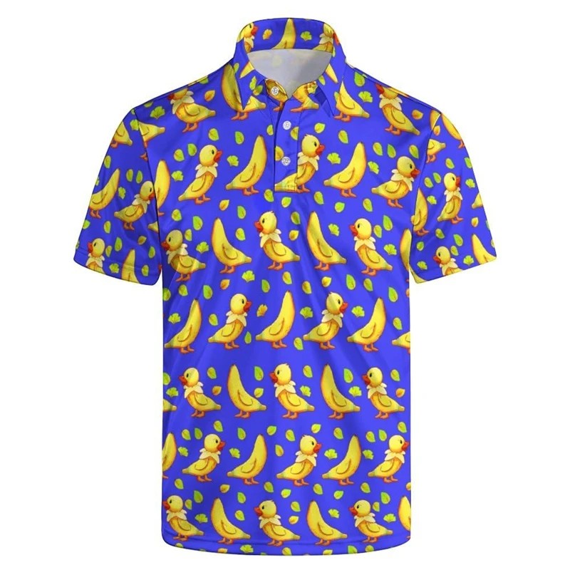 Cute 3d Print Ducks Shark Polo Shirt For Men Cartoon Animal Graphics Shirts Summer Short Sleeve Button Tees Street Y2k Clothing