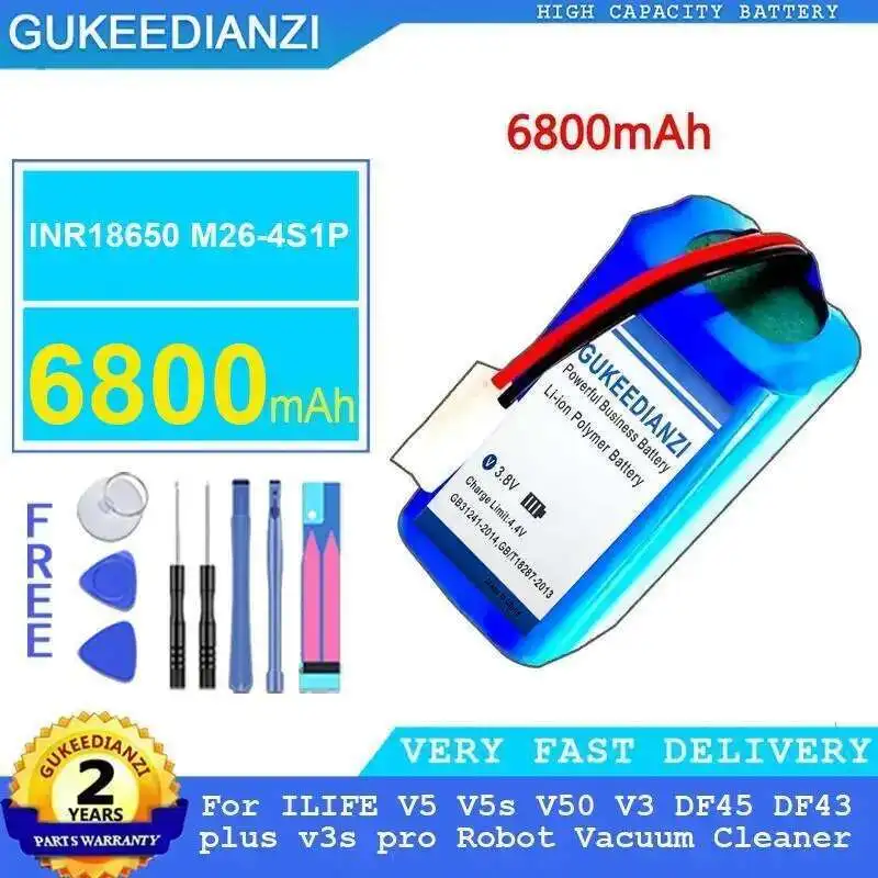 

Батарея робота-пылесоса INR18650 M26-4S1P 6800 мАч для пылесоса Ilife V5 V5s V50 V3 DF45 DF43 Plus V3s Pro
