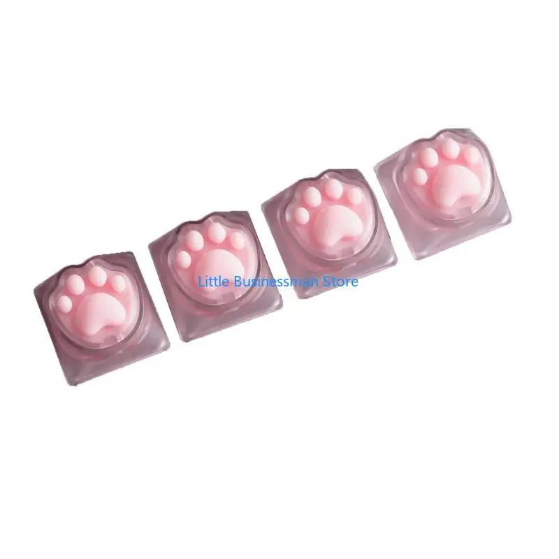 Dekoratives Tastaturtasten-Set, 4-teilig, durchsichtiger Tastenkappen-Stil mit Katzenpfoten-Aufdruck, für tägliche Tippbereiche – Detail 4