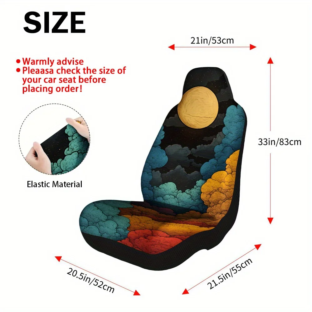 2pcs Colorful Night Clouds Car Seat Covers For Men And Women, Universal Fit For Front Seats, Durable And Comfortable Protection