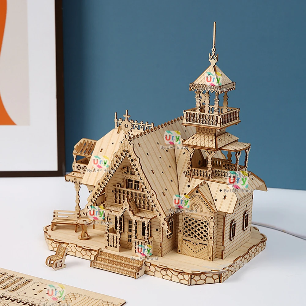 Puzzle in legno 3D Villa House castello reale con assemblaggio leggero giocattolo per bambini kit modello fai da te per adulti decorazione da