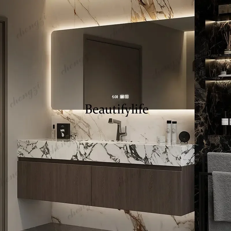 Q181 Bulgari Sintered Stone Double Basin Bathroom Vanity Set with Integrated Sink And Washbasin Unit - Cabinet for Bathroom