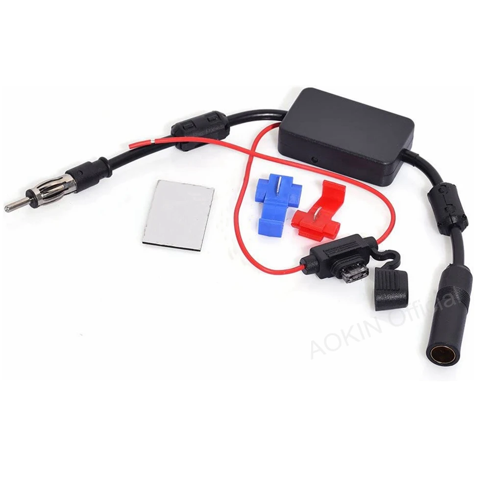 Universal Car Stereo FM Radio Antenna Signal Booster Amplifier 12V Power Supply DIN Plug Connector Adapter for Vehicle Audio