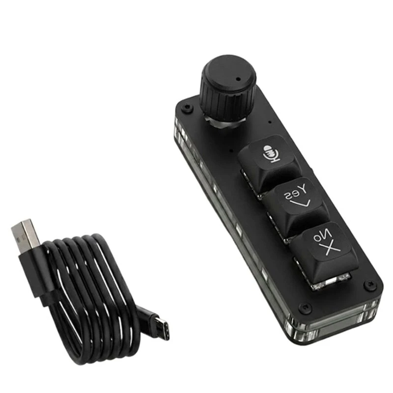 Classic-Mini AI Voice Macro Keypad 3 Keys Single Knob Mechanical Keyboard Wired Dual Connection Intelligent Input Keypad Black