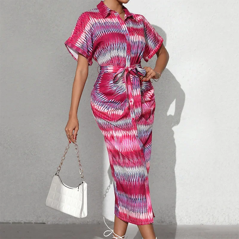 CPSYMYM Elegant พิมพ์ลายเสื้อแขนสั้นผู้หญิงชุดฤดูใบไม้ผลิฤดูร้อนแฟชั่น Beted เสื้อสเวตเตอร์ถัก One Step หญิงชุด