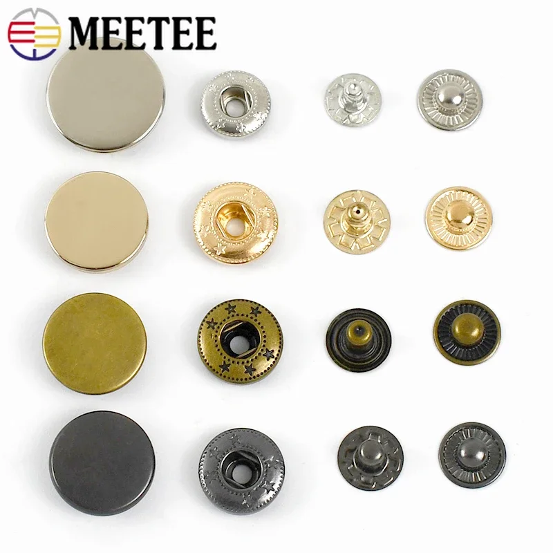 10Sets Meetee Metal Snap Buttons for Bag Coat 10-25mm Fasteners Press Button Clothes Decor Golden Buckles DIY Sewing Accessories