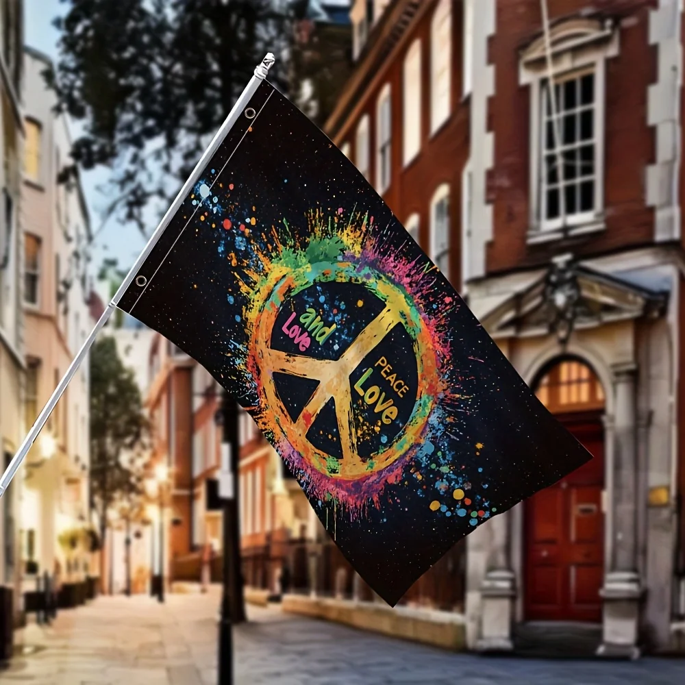 1pc Art Nouveau Peace Flag with Colorful Splatter Design PEACE LOVE