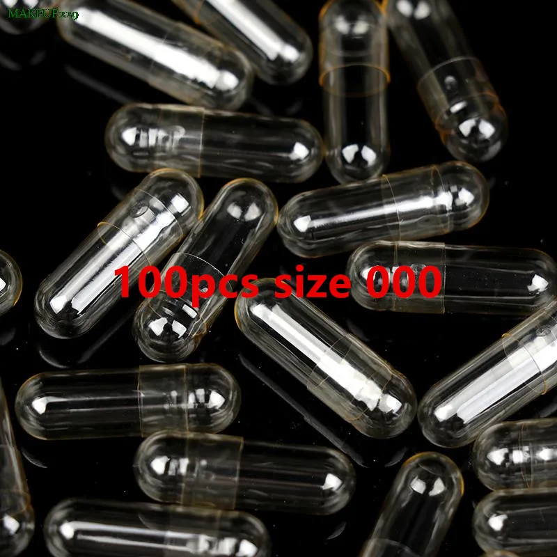 100PCS/Bag Standard Size 000#Empty Capsules Gelatin Clear Capsules Hollow Hard Gelatin Transparent Seperated Joined Capsules