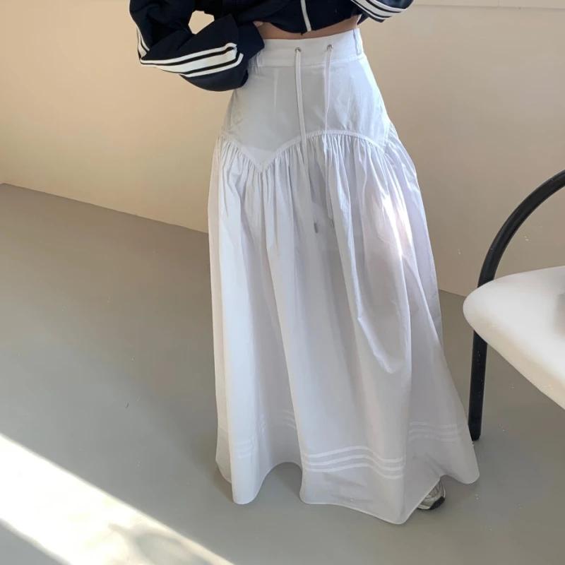 

Faion Pleated A-Line Umbrella Skirt Dstring Elastic Waist f-length Skirt Spring Autumn Winter Korean Sle Women's Dr