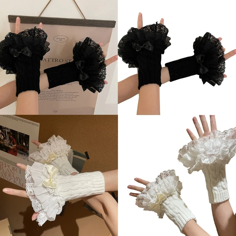 95AB Y2K Handmanschetten mit Rüschen, Blumenspitze, elastisches Blumenarmband, Spitze für Hochzeit, Handgelenklänge, Brautball