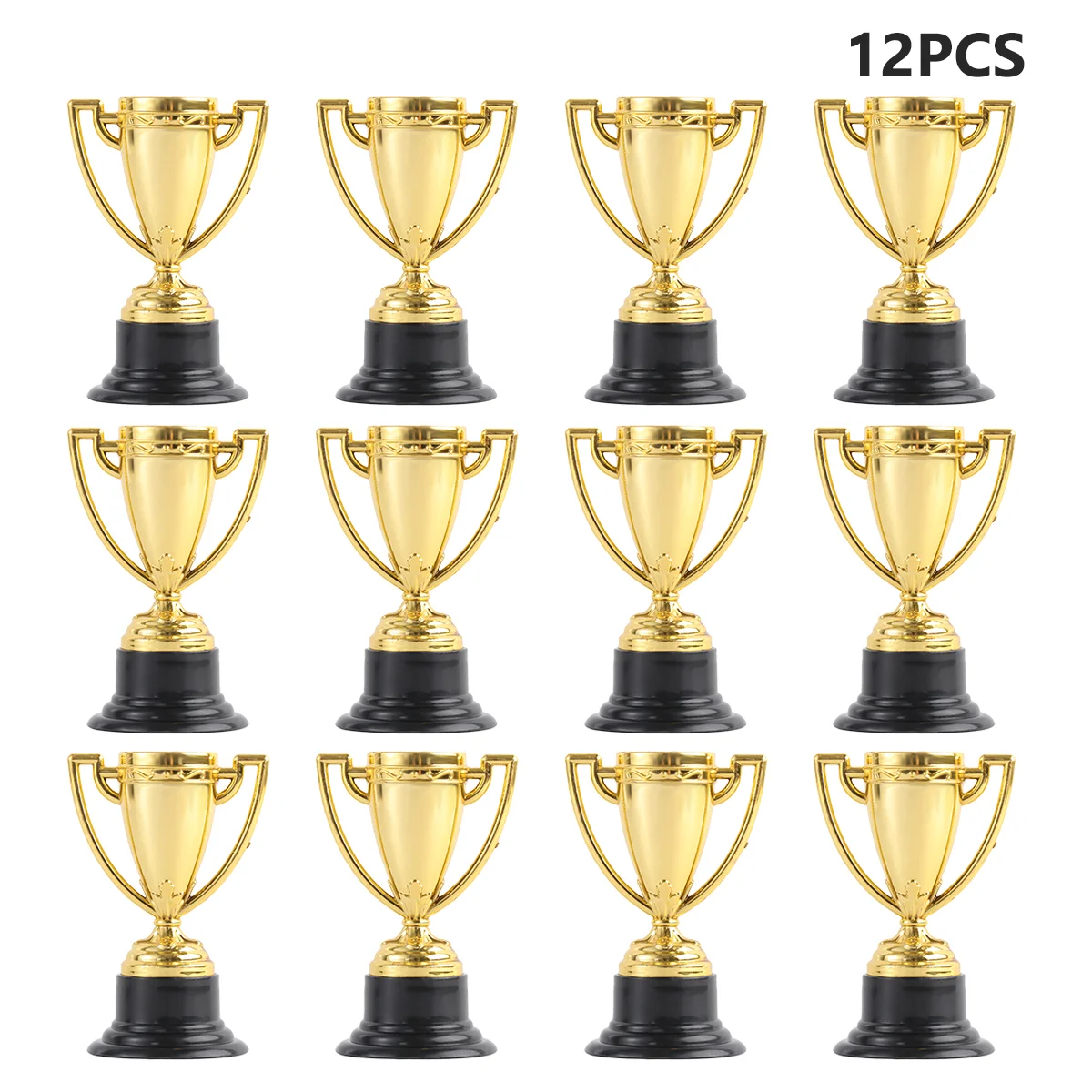 12pçs mini troféu de prêmio dourado, prêmios de recompensa de plástico, decoração de jardim de infância, presente para crianças, troféu com base preta para competição