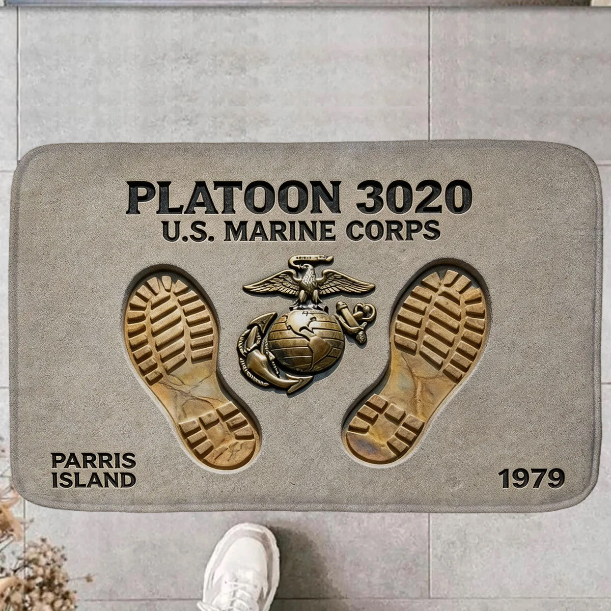 US Marine Corps Welcome Doormat Platoon 3020 Parris Island Entrance Rug Military Theme Non-Slip Floor Mat for Home Decor