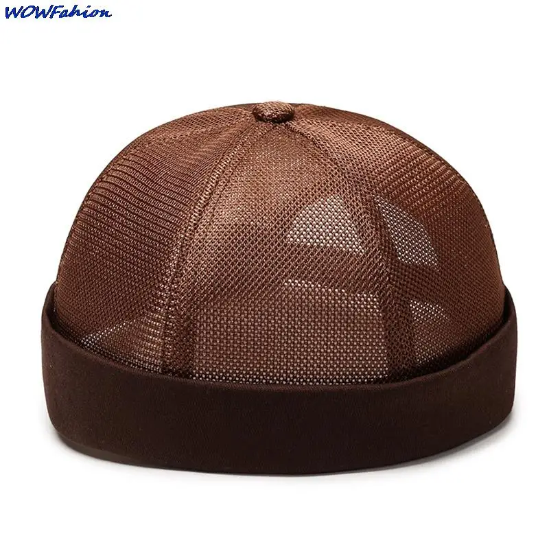 Mens Breathable Mesh Brimless Caps Solid Color Street Portable Docker Sailor Crimping Hats Hip Hop Cap Solid Color Dome Hat