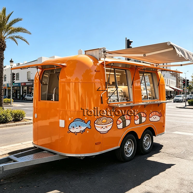 Orange Commercial Food Trailer Truck with Awning Custom Fast Food Food Trailer with Full Kitcehn Equipment from China