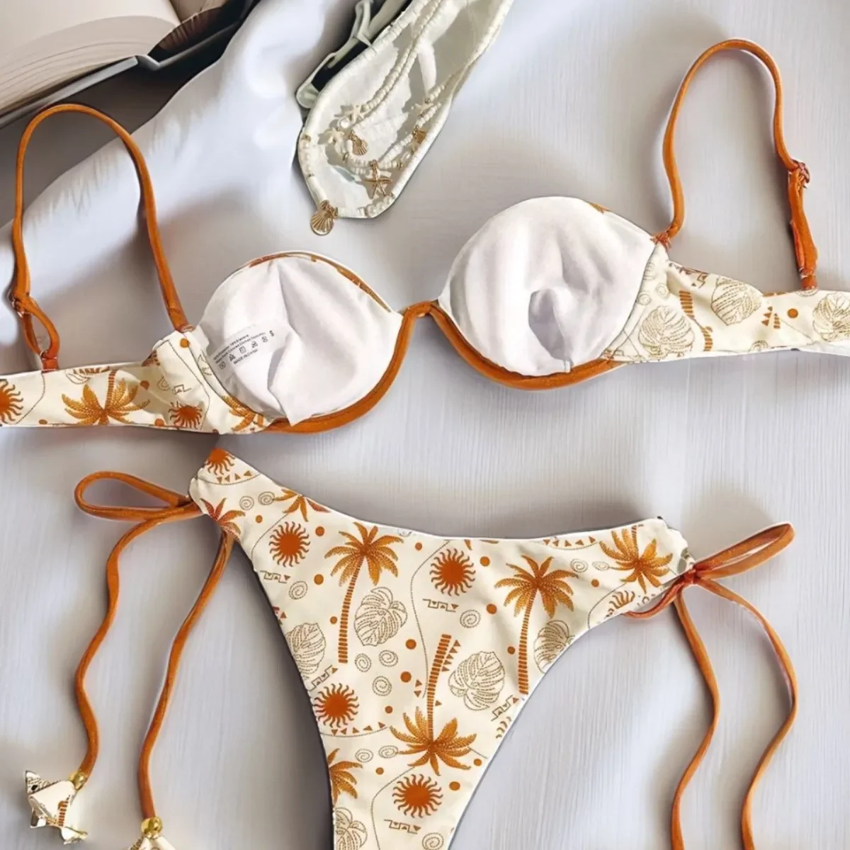 Printed Push-up Strap Swimsuit suit Built-in Chest Pad Beach 2-piece Bikini Set for Women