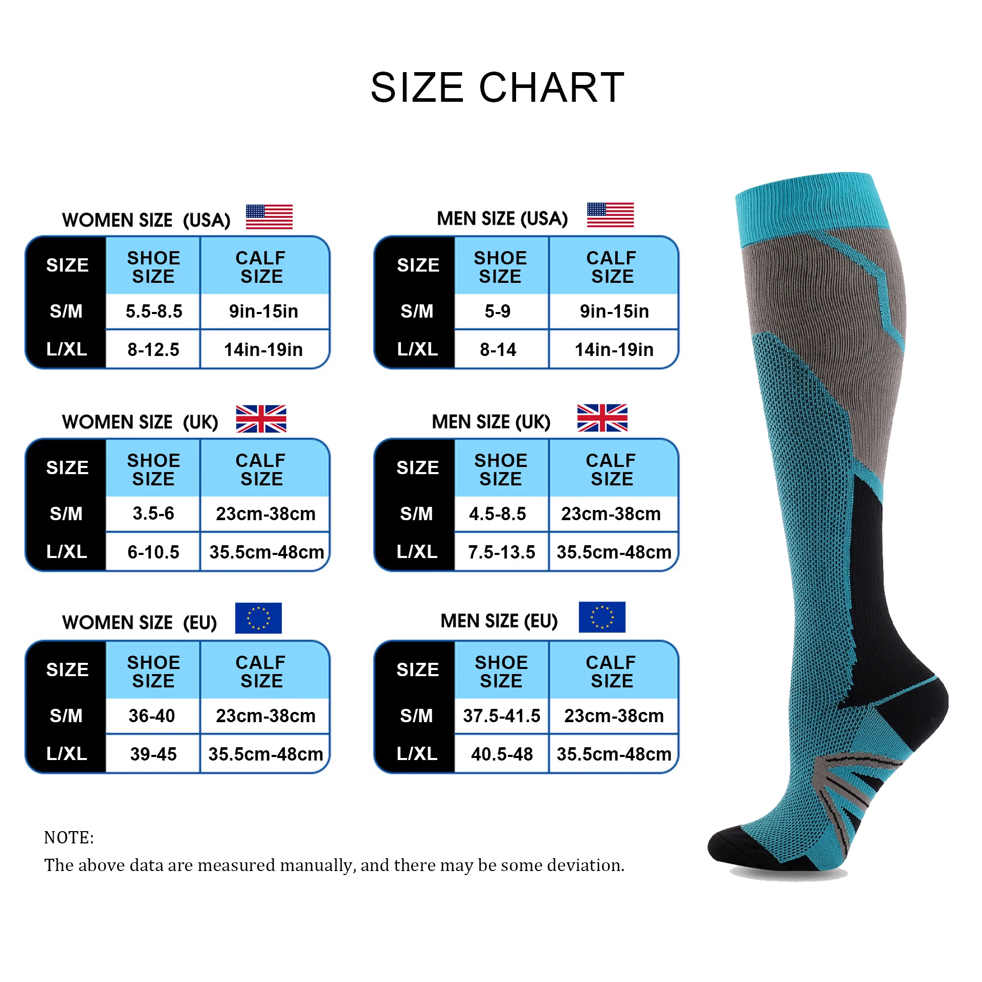 Compression Socks For Men Women Marathon Football Bicycles 20-30mmHg Nylon Sports Socks Elastic Prevent Varicose Edema Fatigue