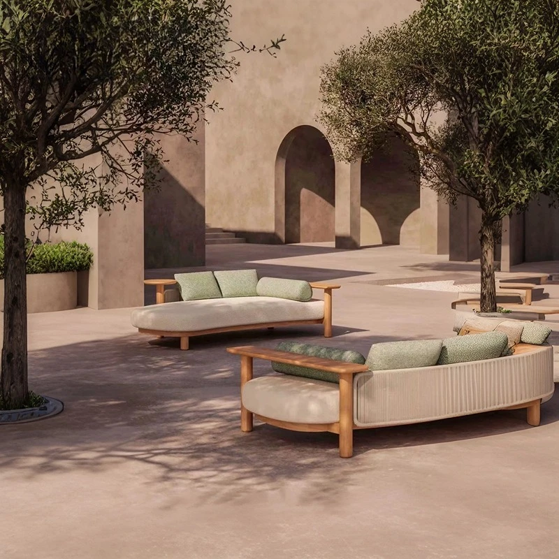 

Outdoor sofa tea combination rattan solid wood tatami courtyard villa garden pool bed hotel