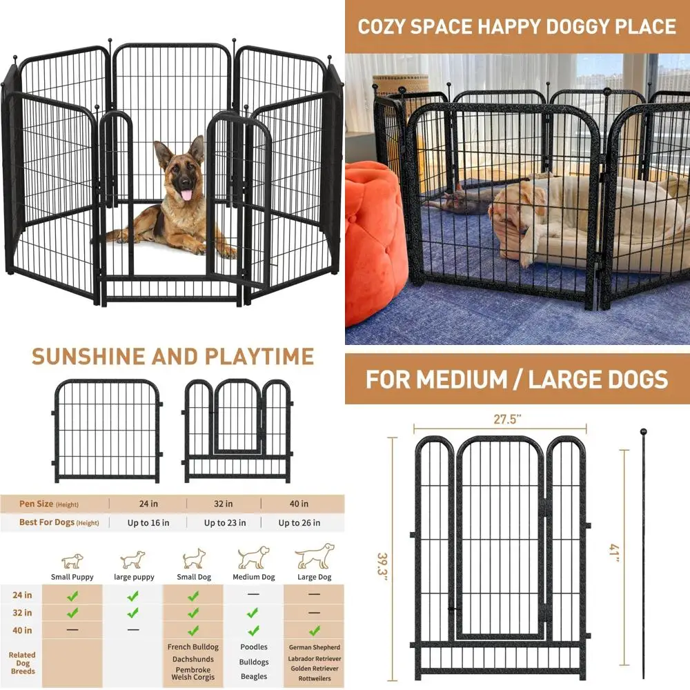 

Манеж для больших/средних/малых собак, высота 40 дюймов, 8-панельный внутренний/наружный забор для собак, идеальный корпус для домашних животных всех размеров, идеально подходит для B
