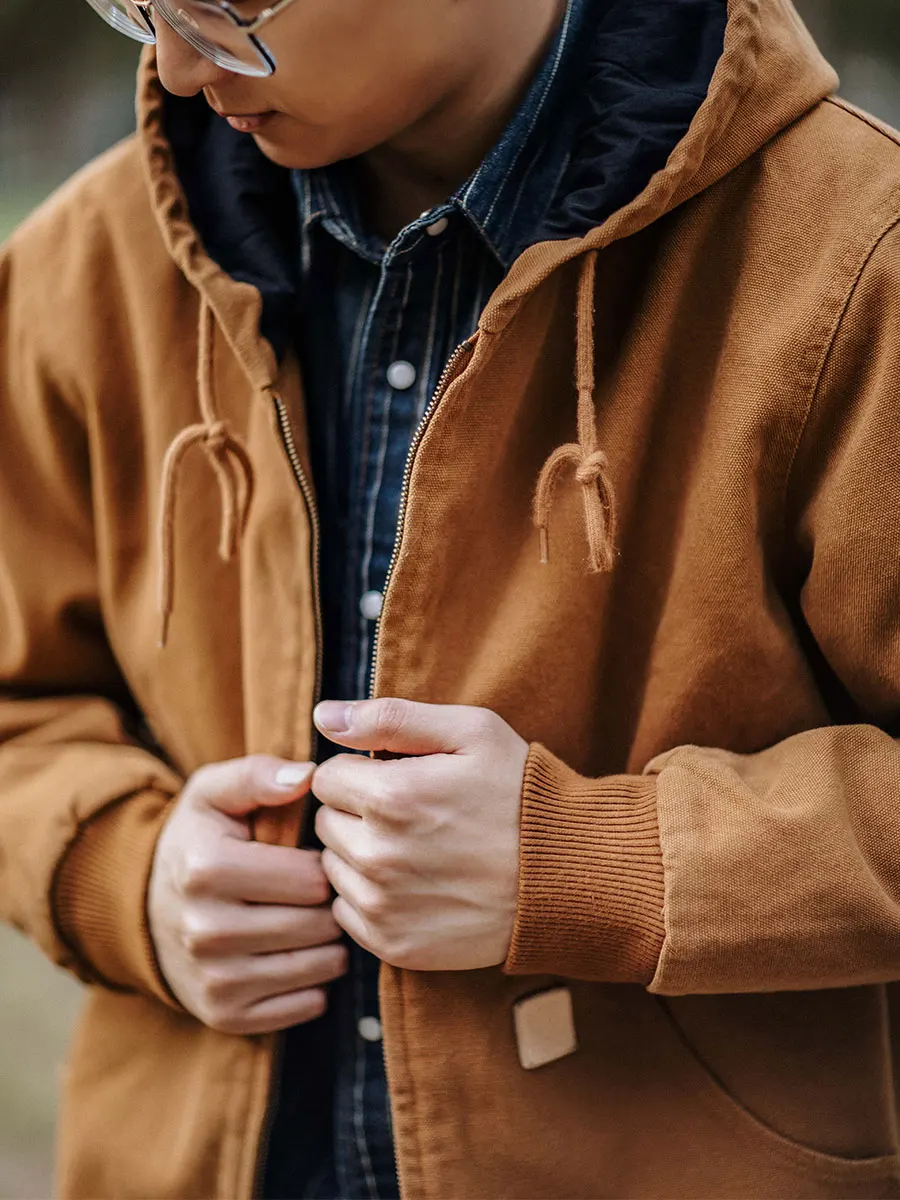 

Heavyweight Retro J30 Waed Canvas Hooded Work Jaet Loose Cotton Coat Men Autumn Winter Youth Faion Warm Thiened Jaet