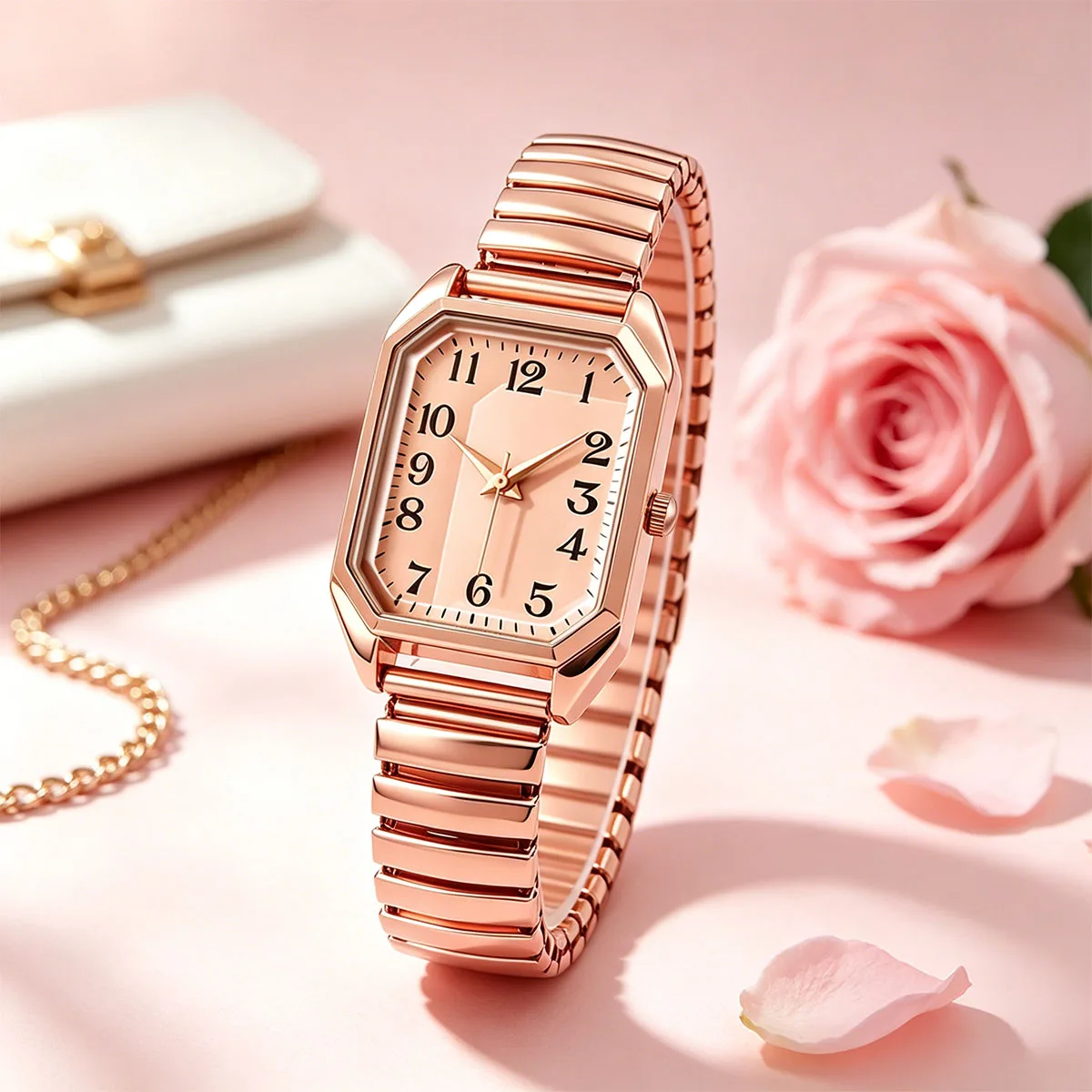 Reloj de Cuarzo Octagonal Rectangular para Mujer, Correa de Metal Elástica de Dos Tonos, Relojes de Pulsera Analógicos Minimalistas para Dama