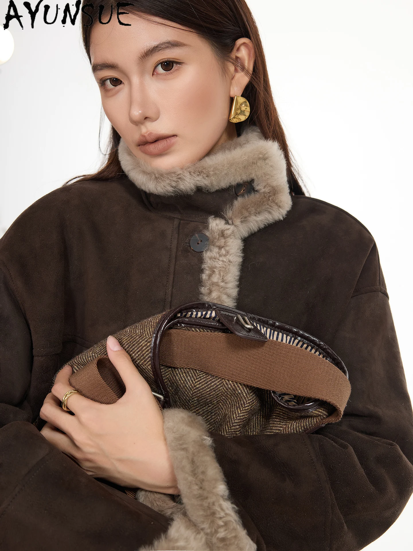 

AYUNSUE Natural Merino Sheepskin Fur Coat Real Leather Jacket Women Cold-proof Winter Clothes Woman Lamb Wool Coats Шуба Женская