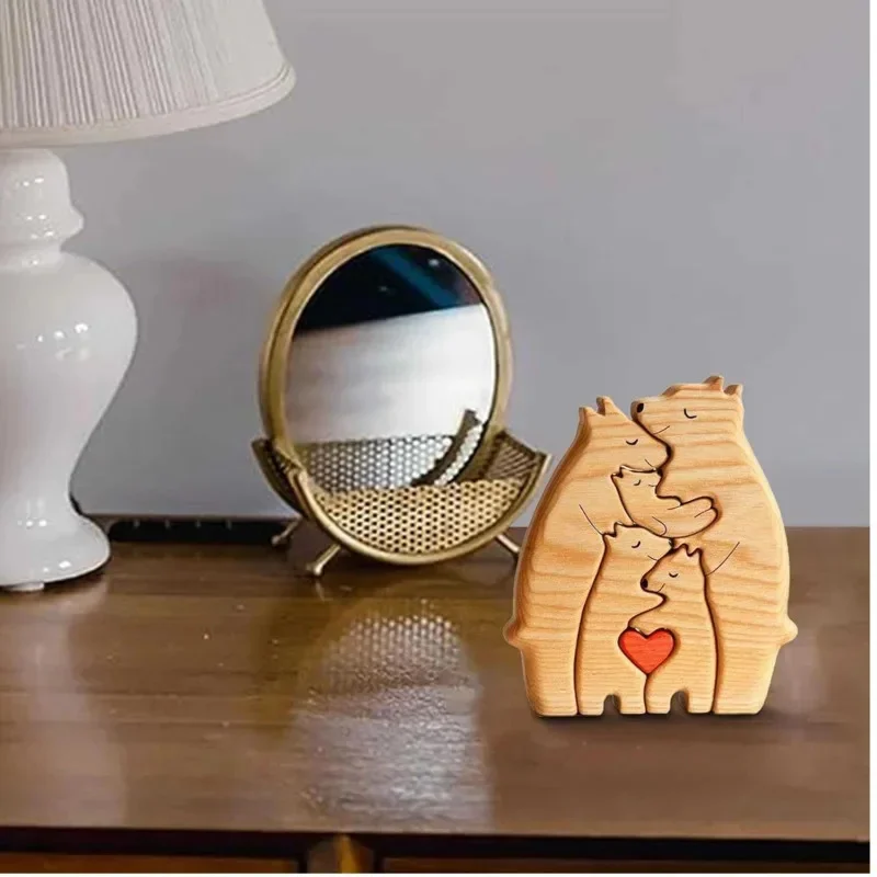 

Personalized Wooden Art Puzzle Bear Family Theme Wooden Desktop Decorations Diy Gift for Family Living Room Decoration