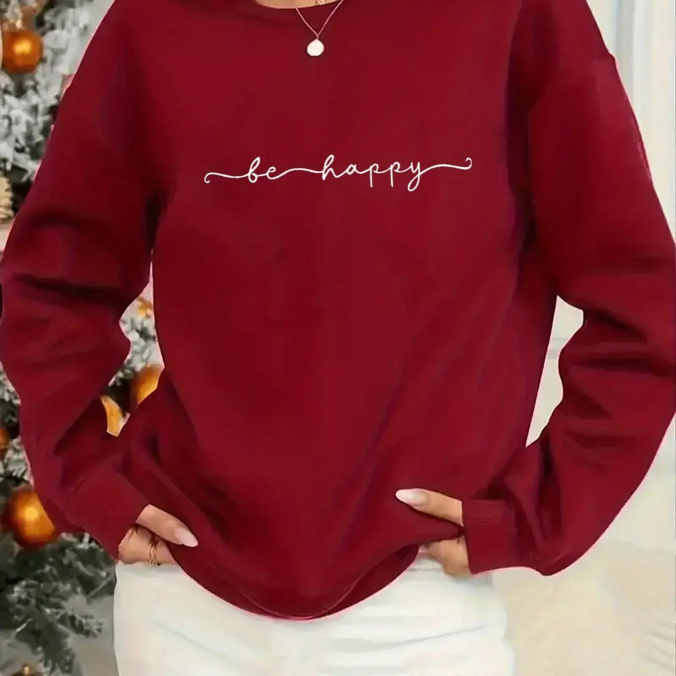 Sudadera informal con estampado de corazón para mujer, diseño geométrico, manga larga, cuello redondo, lavable a máquina, ajuste Regular para otoño