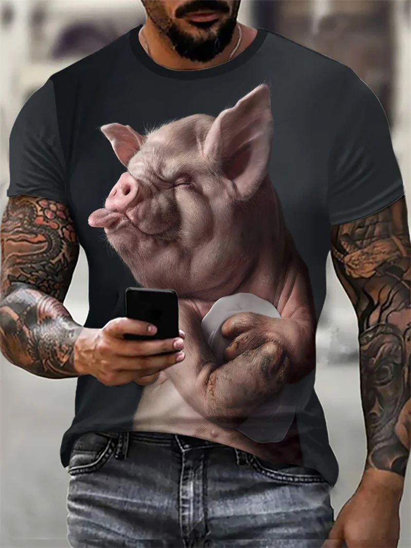 Funny Animal Pig Pattern Men's T-Shirts Short Sleeve 3D Animal Printed Street Hip Hop T Shirt 6XL Plus Size Casual Tops