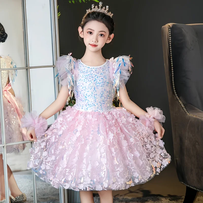 

Sequin Dance Costume Girls Lyrical Contemporary Freestyle Ballroom Modern Dance Dress Girls Kids Stage Wear Festival Celebration