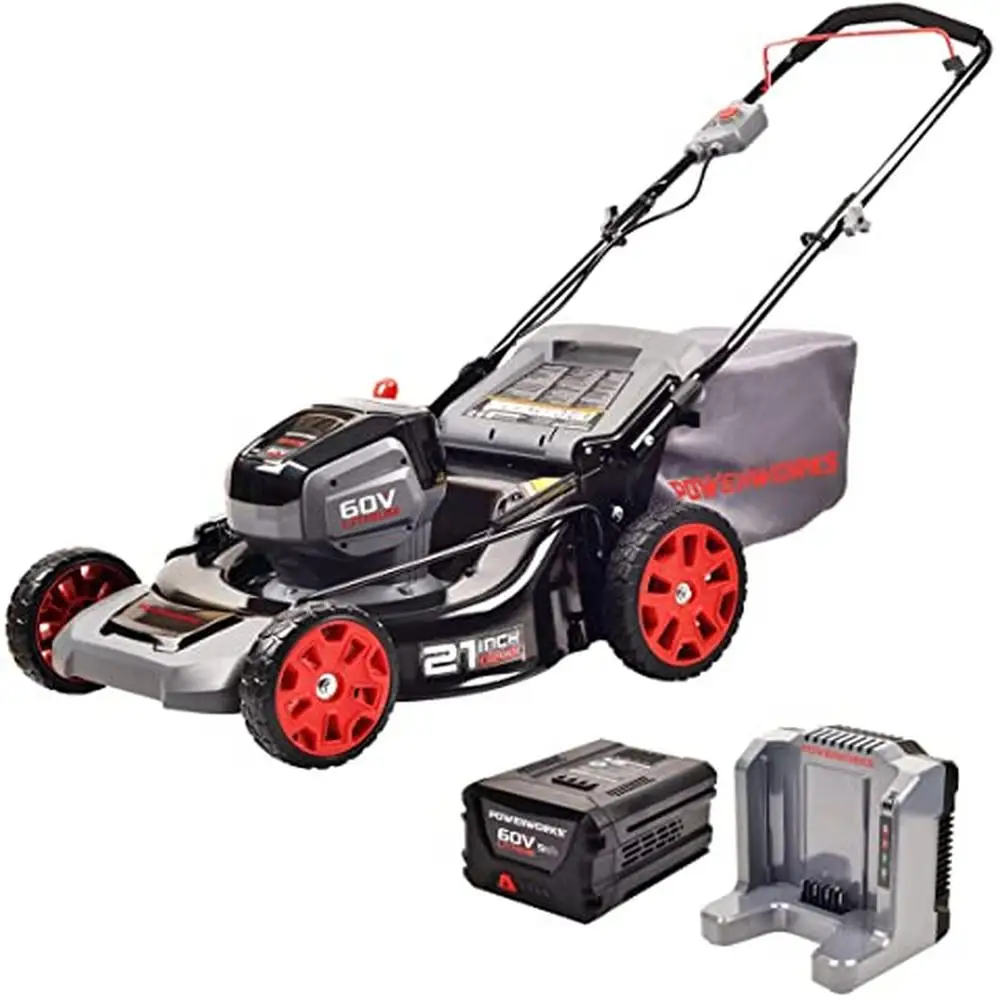 

60V Brushless High-Efficiency Mower 21" Steel Deck 3-in-1 Design Vertical Storage 70min Runtime Compatible with Powerworks &