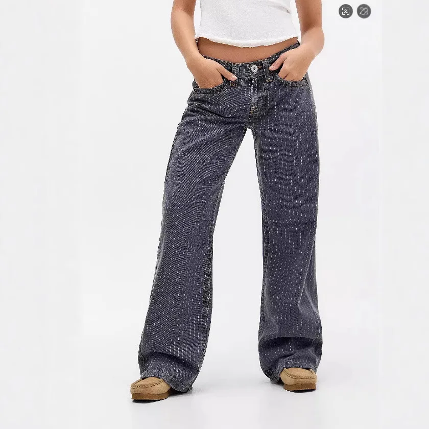 Women's Striped Jeans Loose Retro Straight Leg Casual Wide Leg Evening Dress