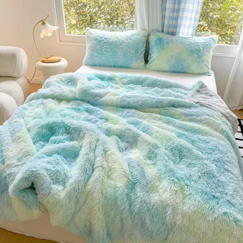 Dyed Long Hair Duvet Cover Winter Warm Mink Velvet Blanket With Zipper Comforter Quilt Cover Flannel Colorful Bedding 150*200cm