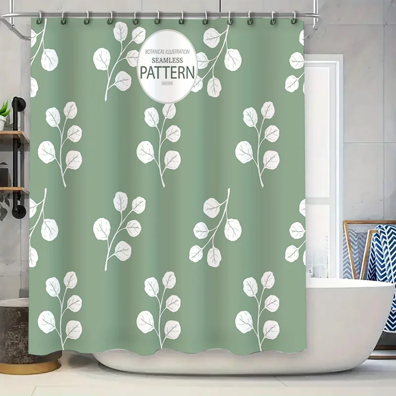 

Зеленая занавеска для душа с принтом листьев и бесшовным узором для декора ванной комнаты, современный домашний декор