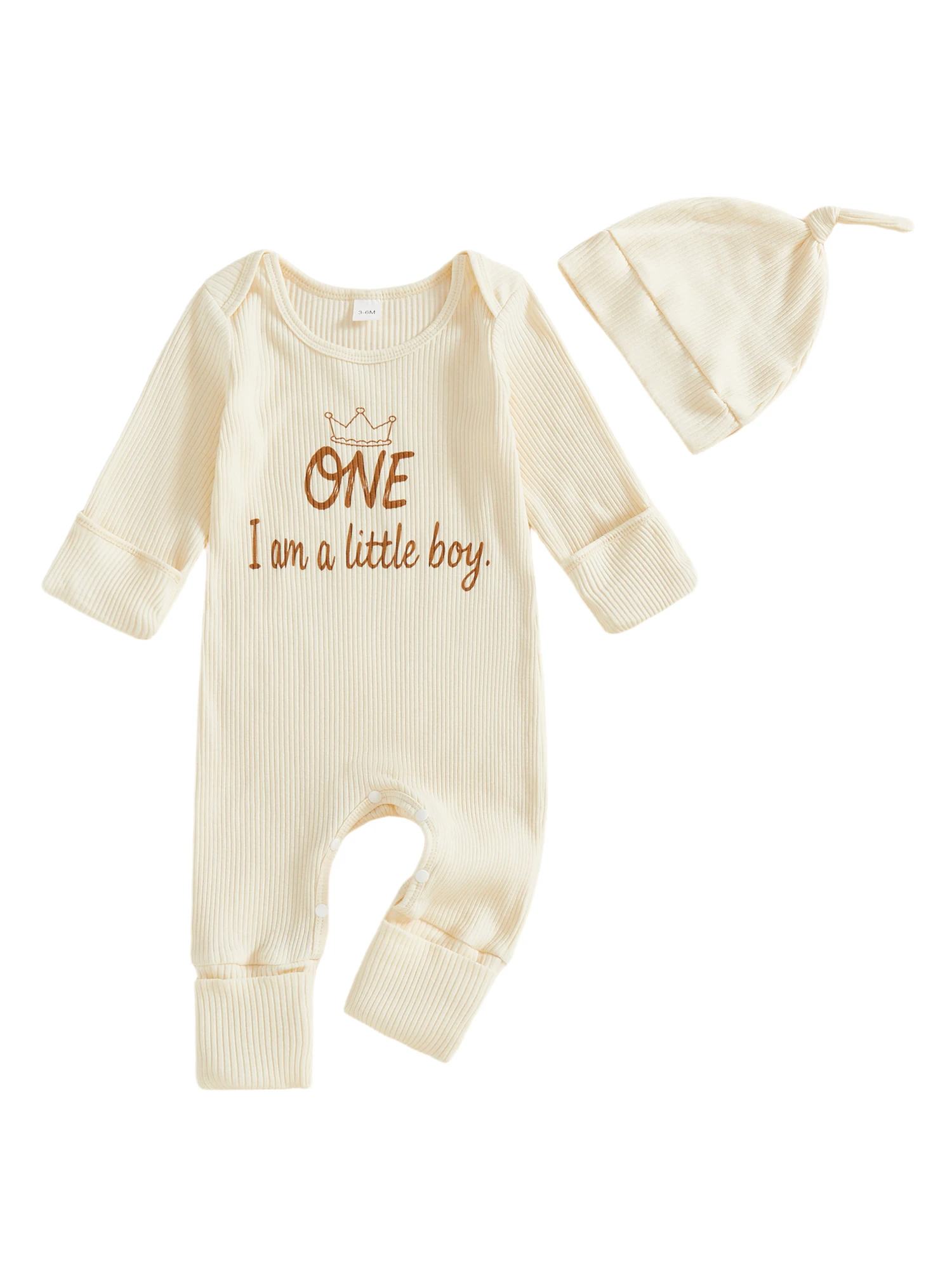 

Infant Boys Birthday Outfit Set Long Sleeve Crewneck Romper with Letter Print and Matching Hat for Special Day